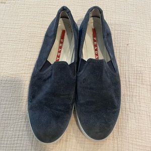 Prada Woman's Blue Suede Slip-on, Size 38